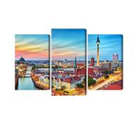 Impression sur toile plusieurs parties - Ciel coloré et panorama de Berlin - Décoration murale moderne et impression d'art - Pour salon, chambre à coucher, cuisine, couloir - XXL - 90 x 60 cm