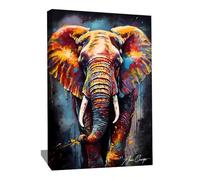 Impression Sur Toile Pop Art - Tableau Elephant Coloré - Cadre Decoration Murale Salon Elephant - Idée Cadeau Originale Homme - Deco Elephant Mural - Tableau Animaux De La Savane (80x60cm)