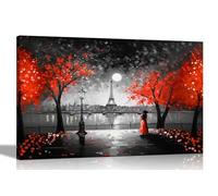Impression sur toile pour chambre à coucher et salon Motif Tour Eiffel Rouge 101 x 76 cm