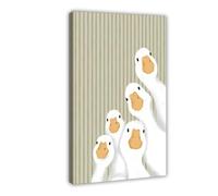 Impression sur toile pour chambre d'enfant Motif oie rayée vert sauge 60 x 90 cm