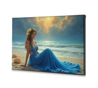 Impression sur toile pour décoration murale Motif robe bleue au bord de la mer 20 x 30 cm