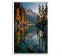 Impression Sur Toile Pour Salle De Bain De Montagnes Lacs Forêts Poster Mural Et Impression D'Art Vue Du Lac D'Automne Décoration Murale Pour Maison, Chambre À Coucher - 60×90 Cm Sans Cadre, Vert Cyan