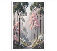 Impression Sur Toile Pour Salle De Bain De Sentiers Des Grands Arbres Poster Mural Et Impression D'Art Forêt Naturelle Décoration Murale Pour Maison, Chambre À Coucher - 70×100 Cm Sans Cadre, Rose