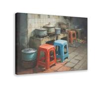 Impression sur toile pour salon, chambre à coucher - Motif rue du Vietnam - 40 x 60 cm