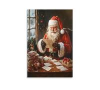 Impression sur toile pour salon, chambre à coucher, salle de bain, bureau - Motif Père Noël et Noël - Style vintage et confortable - 40 x 60 cm