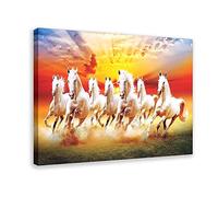 Impression sur toile représentant 7 chevaux sauvages chanceux qui courent avec des chevaux sauvages - Décoration de chambre à coucher - Style paysage sportif - Cadeau - 20 x 30 cm