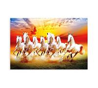 Impression sur toile représentant 7 chevaux sauvages chanceux qui courent avec des chevaux sauvages - Décoration de chambre à coucher - Paysage sportif - Décoration de bureau - Cadeau sans cadre - 60