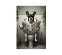 Impression sur toile représentant bouledogue français dans la salle de bain - Décoration murale pour salon, chambre à coucher - 50 x 75 cm