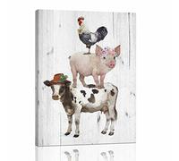 Impression sur toile représentant des animaux de la ferme, cochon et vache, décoration murale amusante pour la maison, le bureau, affiche rustique encadrée pour salon, chambre à coucher prête à être