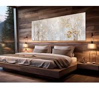 Impression sur toile représentant des arbres d'hiver aux feuilles dorées, peinture aux tons doux, art mural photo de forêt hivernale, images murales sur toile 50 x 150 cm avec cadre