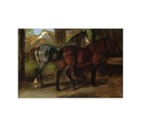 Impression sur toile représentant deux chevaux dans une écurie de Rosa Bonheur - Décoration murale d'intérieur - Sans cadre - 40 x 60 cm