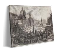 Impression sur toile représentant Giovanni Battista Piranesi Vue de la Piazza Navona sur les ruines du cirque agonale - Décoration murale moderne pour chambre à coucher ou chambre à coucher - 60 x 90