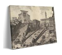 Impression sur toile représentant Giovanni Battista Piranesi - Vue du capitole romain avec l'escalier qui va à l'église d'Araceli - Décoration murale d'intérieur moderne - 30,5 x 2,5 cm