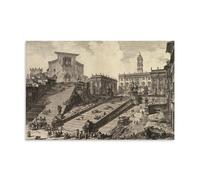Impression sur toile représentant Giovanni Battista Piranesi - Vue du capitole romain avec l'escalier qui va à l'église d'Araceli - Décoration murale pour salon, chambre à coucher