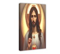 Impression sur toile représentant Jésus Sacré-Cœur - Divine Miséricorde catholique chrétienne - Décoration murale pour maison, école, bureau - 50 x 75 cm