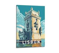 Impression sur toile représentant la Tour de Lisbonne, Belem, style rétro, tourisme urbain et décoration murale moderne pour chambre à coucher (30 x 45 cm)