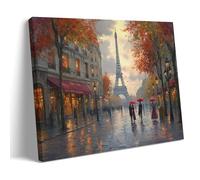 Impression sur toile représentant la Tour Eiffel de Paris - Couple noir blanc rouge avec parapluie sur un paysage de rue parisien romantique - Œuvre d'art pour décoration d'intérieur - 20 x 30 cm