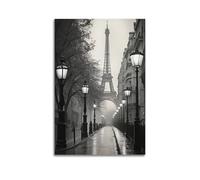 Impression sur toile représentant la Tour Eiffel de Paris en ville et noir et blanc - Décoration murale moderne pour chambre à coucher - 40 x 60 cm