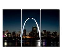Impression sur toile représentant l'arche de Saint-Louis dans la nuit - Paysage urbain du Missouri - Tableau moderne sur toile encadrée - Décoration murale encadrée pour chambre à coucher et bureau -