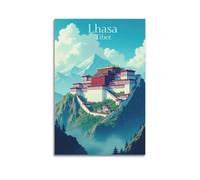 Impression sur toile représentant l'architecture religieuse du Tibet du Palais Lhassa Potala - Décoration murale moderne pour chambre à coucher - 20 x 30 cm