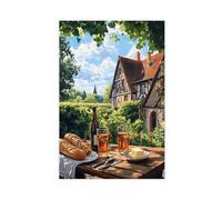 Impression sur toile représentant le petit-déjeuner en Normandie, cidre de pomme et verger - Décoration murale pour salon, chambre à coucher - 30 x 45 cm