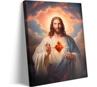 Impression sur toile représentant le Sacré-Cœur de Jésus - Décoration murale pour salon, chambre à coucher, bureau, chambre à coucher, bureau