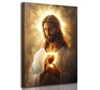 Impression sur toile représentant le Sacré-Cœur de Jésus - Miséricorde divine - Portrait de tranquillité - Décoration murale pour salon, chambre à coucher, église, salle de prière - Décoration