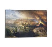 Impression sur toile représentant le siège et la destruction des Romains de Jérusalem sous le commandement de Titus - Idée photo à suspendre - 40 x 60 cm