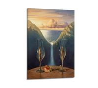 Impression sur toile représentant Salvador Dali Peintre surréaliste Le monde dans un verre à vin》 Impression sur toile pour salon, chambre à coucher, 20 x 30 cm avec cadre