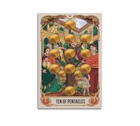 Impression sur toile représentant un arcane mineur, dix pentacles, un arbre dans la cour d'une famille heureuse, décoration murale moderne pour chambre à coucher (50 x 75 cm)