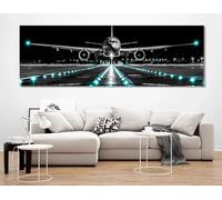 Impression sur toile représentant un avion scénique atterrissant, panorama d'avion, décoration murale d'avion, décoration d'intérieur (65 x 130 cm, sans cadre)