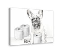 Impression sur toile représentant un bouledogue français - Décoration de chambre à coucher, bureau, chambre - Cadeau - 30 x 45 cm