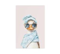 Impression sur toile représentant un canard amusant pour décoration de salle de bain, salon, chambre à coucher - 60 x 90 cm