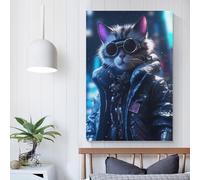 Impression sur toile représentant un chat cybernétique mercenaire pour salon, pour occasions spéciales, 40 x 60 cm