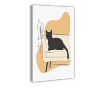 Impression sur toile représentant un chat qui se prélasse sur le canapé - Décoration murale pour salon, chambre à coucher - 60 x 90 cm