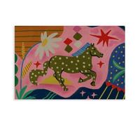 Impression sur toile représentant un cheval et des formes géométriques - Décoration murale pour salon, chambre à coucher - 20 x 30 cm