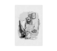 Impression sur toile représentant un chien Border Terrier noir et blanc sur les toilettes - Décoration murale pour salon, chambre à coucher - 30 x 45 cm