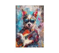 Impression sur toile représentant un chien et une étoile - Décoration de chambre à coucher, bureau, chambre - Cadeau - 50 x 75 cm