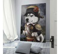 Impression sur toile représentant un chien husky empereur Napoléon pour salon, pour occasions spéciales, 20 x 30 cm