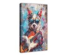 Impression sur toile représentant un chien rock et une étoile - Décoration murale pour salon, chambre à coucher - 50 x 75 cm