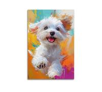 Impression sur toile représentant un chiot qui court et coloré - Impression animée - Décoration d'intérieur moderne - 40 x 60 cm