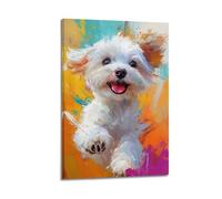 Impression sur toile représentant un chiot qui court et coloré - Impression animée - Décoration d'intérieur moderne - 40 x 60 cm