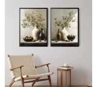 Impression sur toile représentant un citronnier ou un olivier dans un vase, nature morte, affiche vintage, décoration murale, 70 x 100 cm, sans cadre