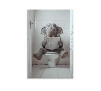 Impression sur toile représentant un éléphant assis sur les toilettes et lisant un journal - Poster amusant pour décoration murale de salle de bain, bureau, chambre à coucher, bureau, cadeau - 30,5 x