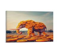 Impression sur toile représentant un éléphant en train de marcher, animaux intéressants, orange, rétro, prairie, affiche d'œuvre d'art pour décoration murale d'intérieur, salon, cadre 30 x 45 cm
