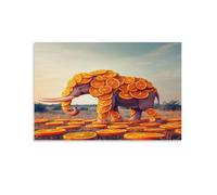 Impression sur toile représentant un éléphant en train de marcher, animaux intéressants, orange rétro, prairie, affiche d'œuvre d'art pour décoration murale d'intérieur salon sans cadre 30 x 45 cm
