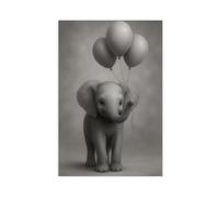 Impression sur toile représentant un éléphant noir et blanc avec ballons - Décoration murale pour salon, chambre à coucher - 40 x 60 cm