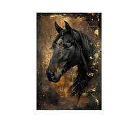 Impression sur toile représentant un étalon noir majestueux pour décoration de chambre à coucher, bureau, chambre, cadeau 30 x 45 cm