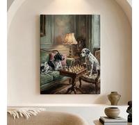 Impression sur toile représentant un jeu d'échecs charmant - Gris beige - Style vintage - Décoration d'intérieur pour salon, chambre à coucher, bureau - Œuvre d'art élégante - 30,5 x 40,6 cm