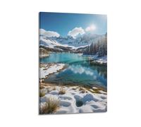 Impression sur toile représentant un lac enneigé, impression vivante, décoration énergique pour salon, chambre à coucher, décoration murale artistique moderne à suspendre, 20 x 30 cm